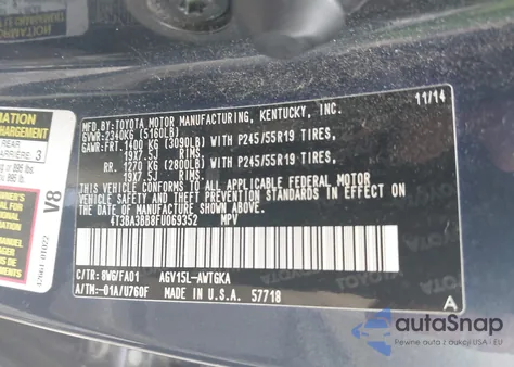 2015 Toyota Venza Le from USA, damaged, VIN 4T3BA3BB8FU069352